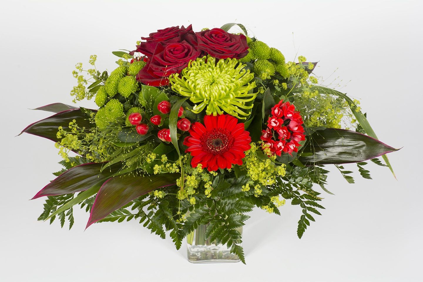 Bouquet rond rouge et vert - Groseille - Livraison fleurs Le Mans